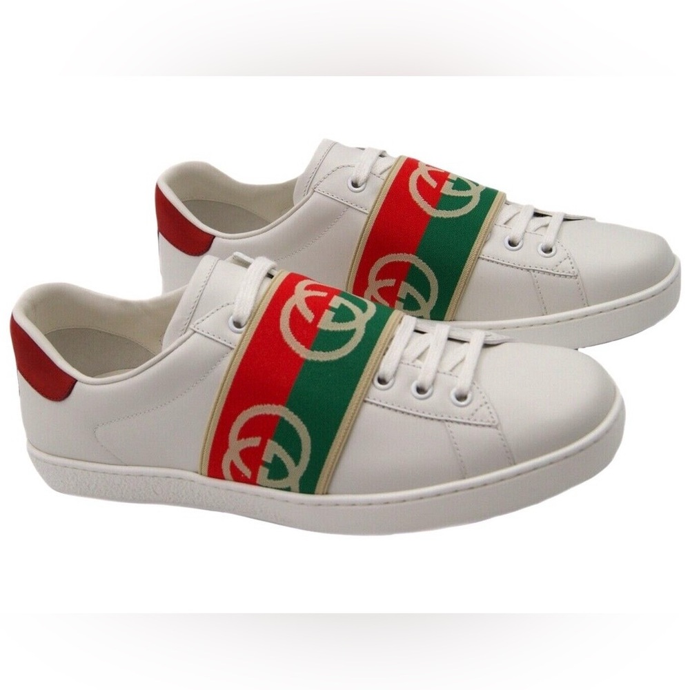 Gucci White Sneakers with Red and Green Accents